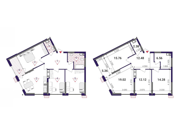 ЖК Great: планировка 3-комнатной квартиры 87.96 м²