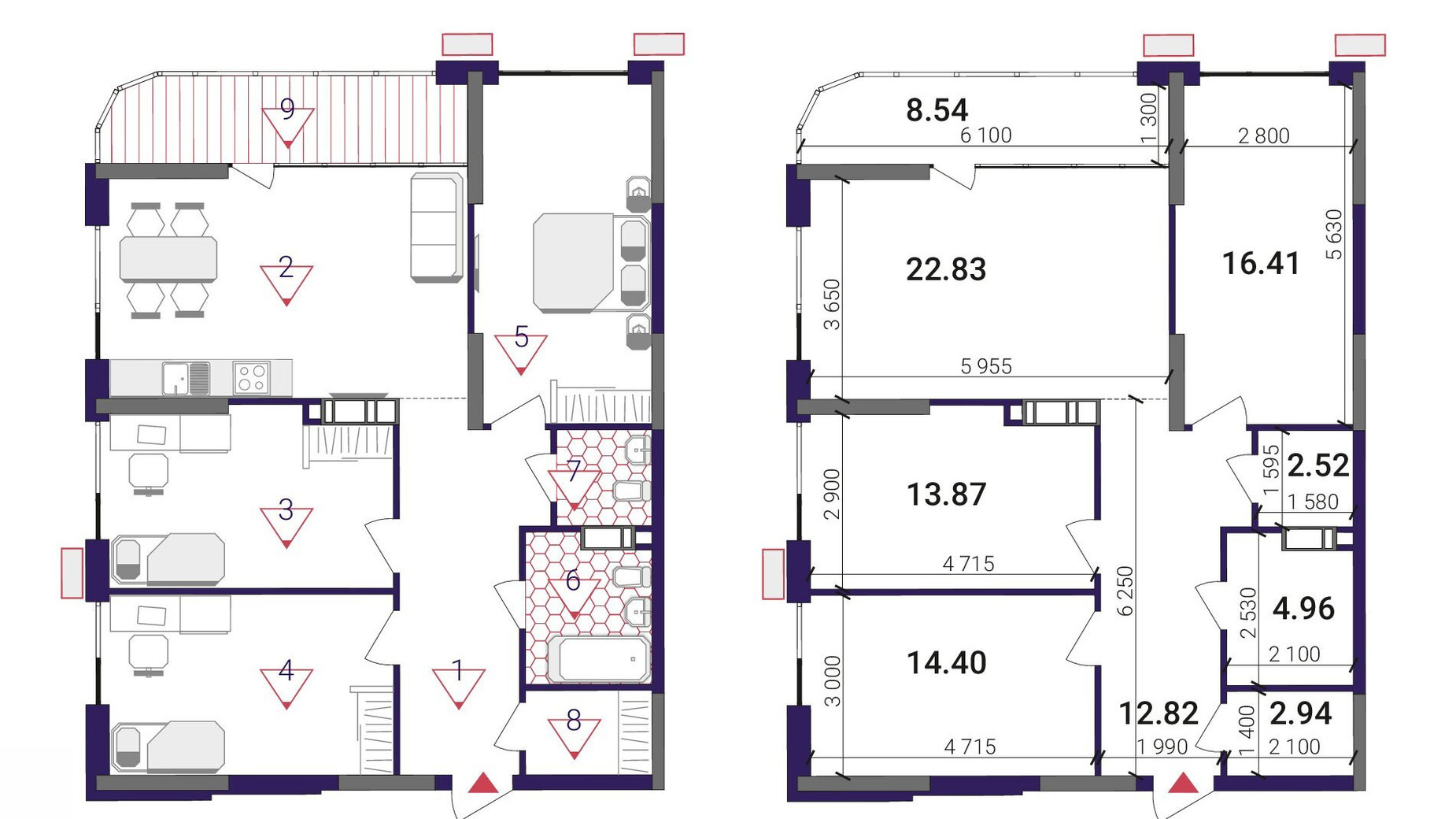 Планування 3-кімнатної квартири в ЖК Great 99.29 м², фото 503801