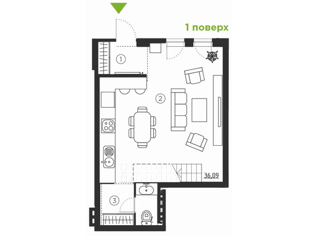 Таунхаус Parktown: планировка 3-комнатной квартиры 129.79 м²