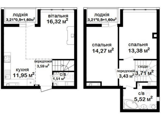 ЖК Феофания City: планировка 3-комнатной квартиры 76.88 м²