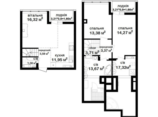 ЖК Феофания City: планировка 3-комнатной квартиры 102.34 м²