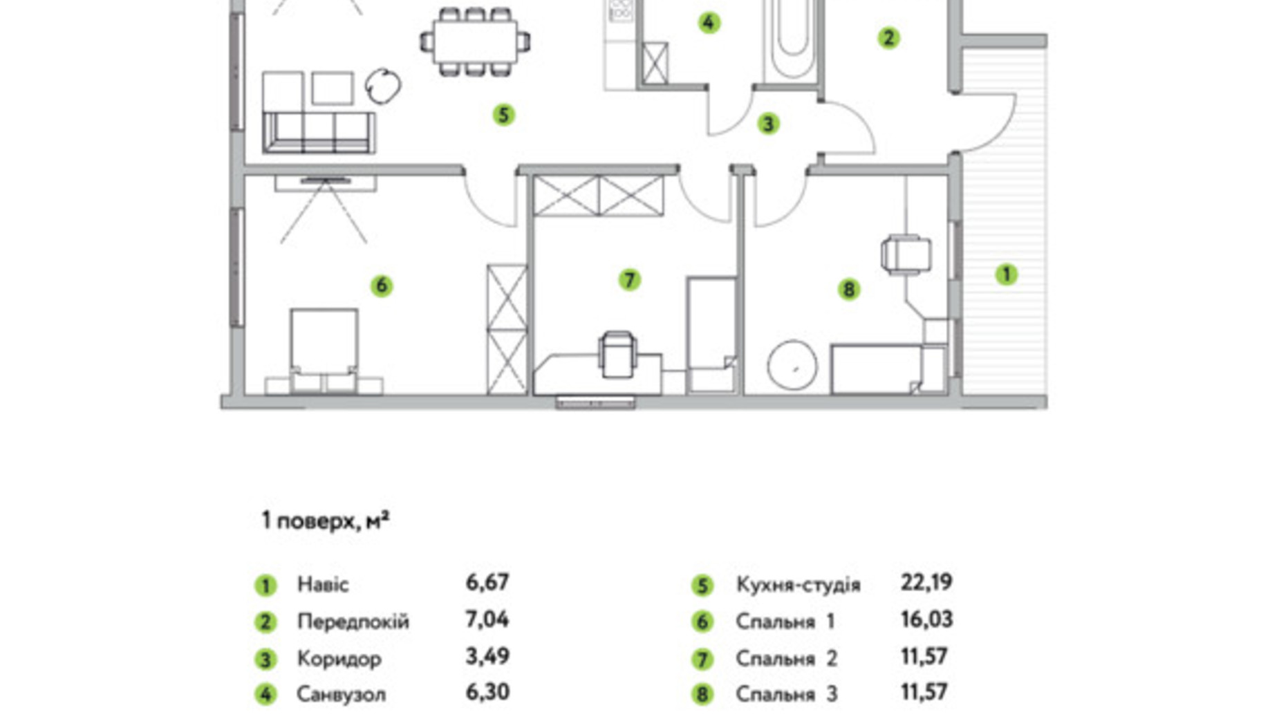 Планування котеджу в КМ Вишневий Хуторок 80 м², фото 505178