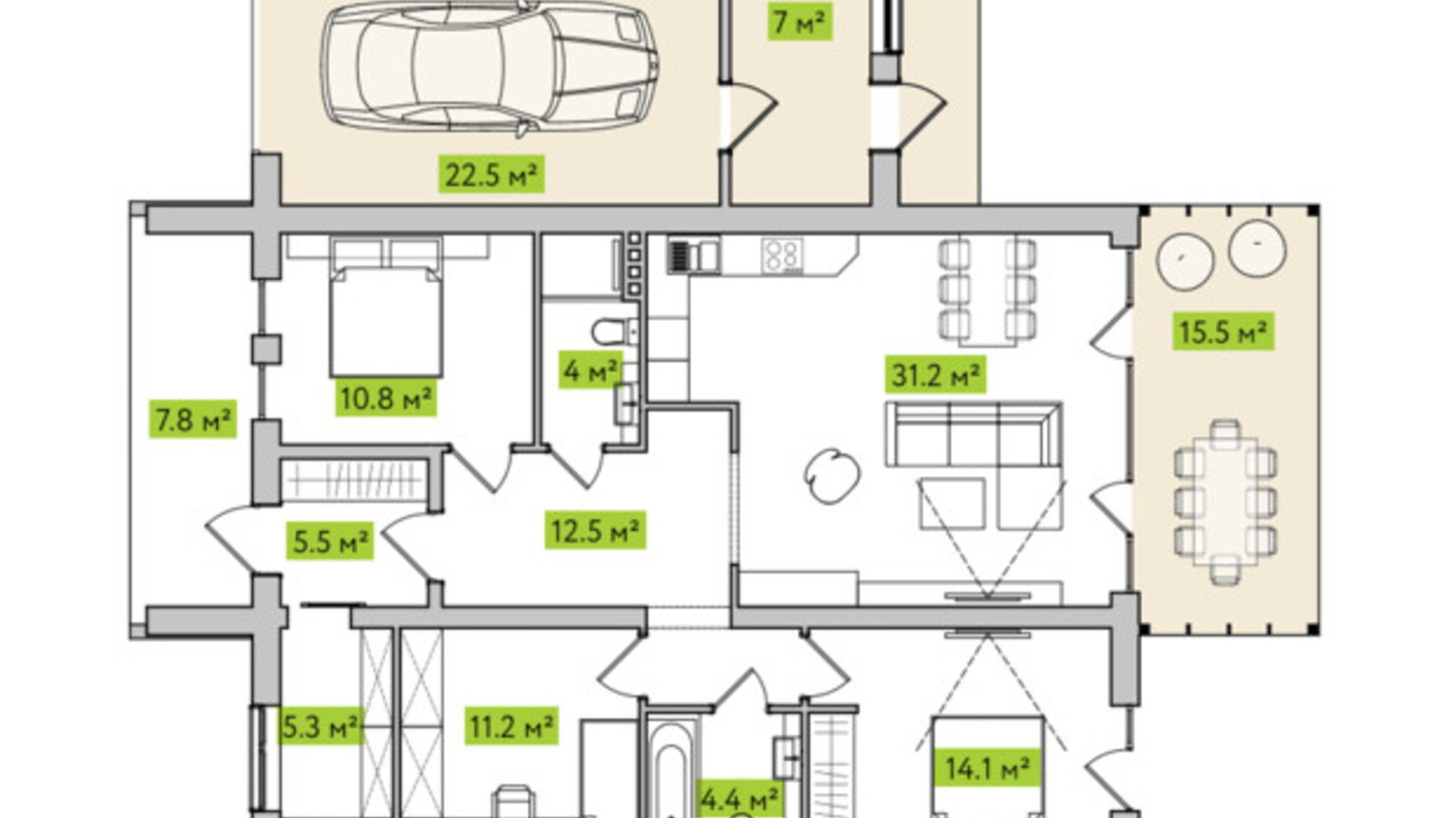 Планування котеджу в КМ Вишневий Хуторок 106 м², фото 505227