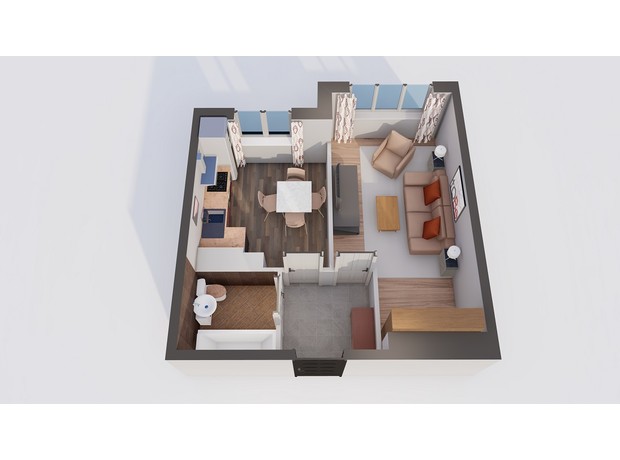ЖК Orange Park: планування 1-кімнатної квартири 34.41 м²