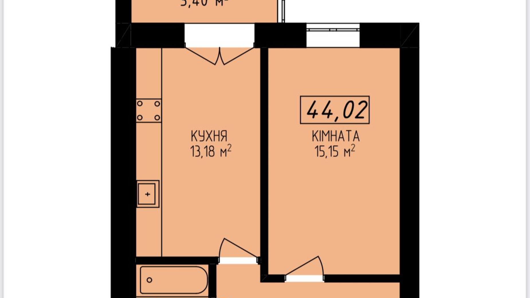 Планировка апартаментов в Апарт-комплекс Platinum Apartments 44.02 м², фото 506061