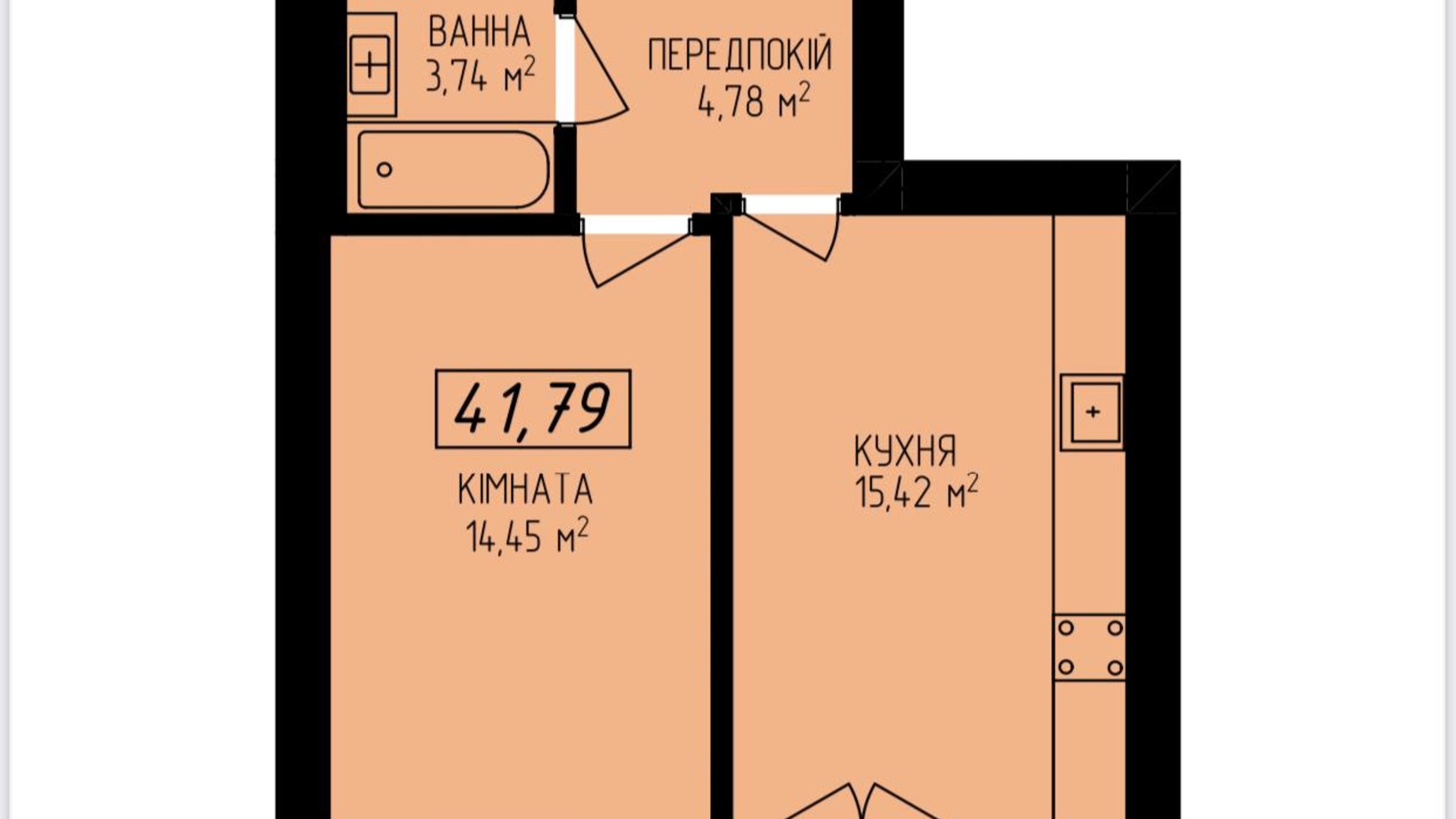 Планировка апартаментов в Апарт-комплекс Platinum Apartments 41.79 м², фото 506063