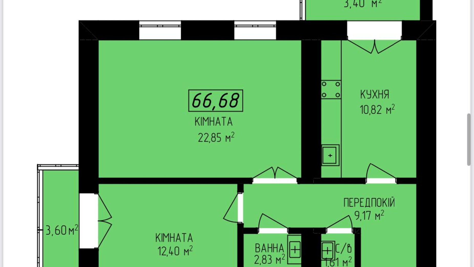 Планировка апартаментов в Апарт-комплекс Platinum Apartments 66.68 м², фото 506067