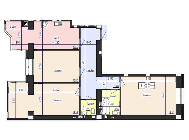 ЖК Кришталеве Озеро: планування 3-кімнатної квартири 94.4 м²