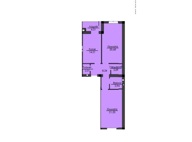 ЖК Кришталеве Озеро: планування 2-кімнатної квартири 71.67 м²