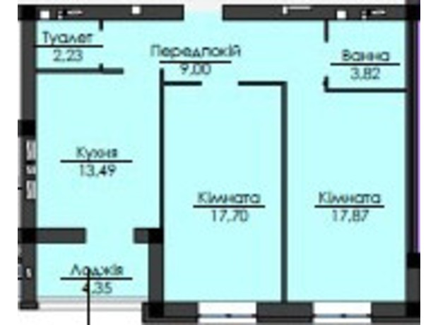 ЖК Кришталеве Озеро: планировка 2-комнатной квартиры 67.1 м²