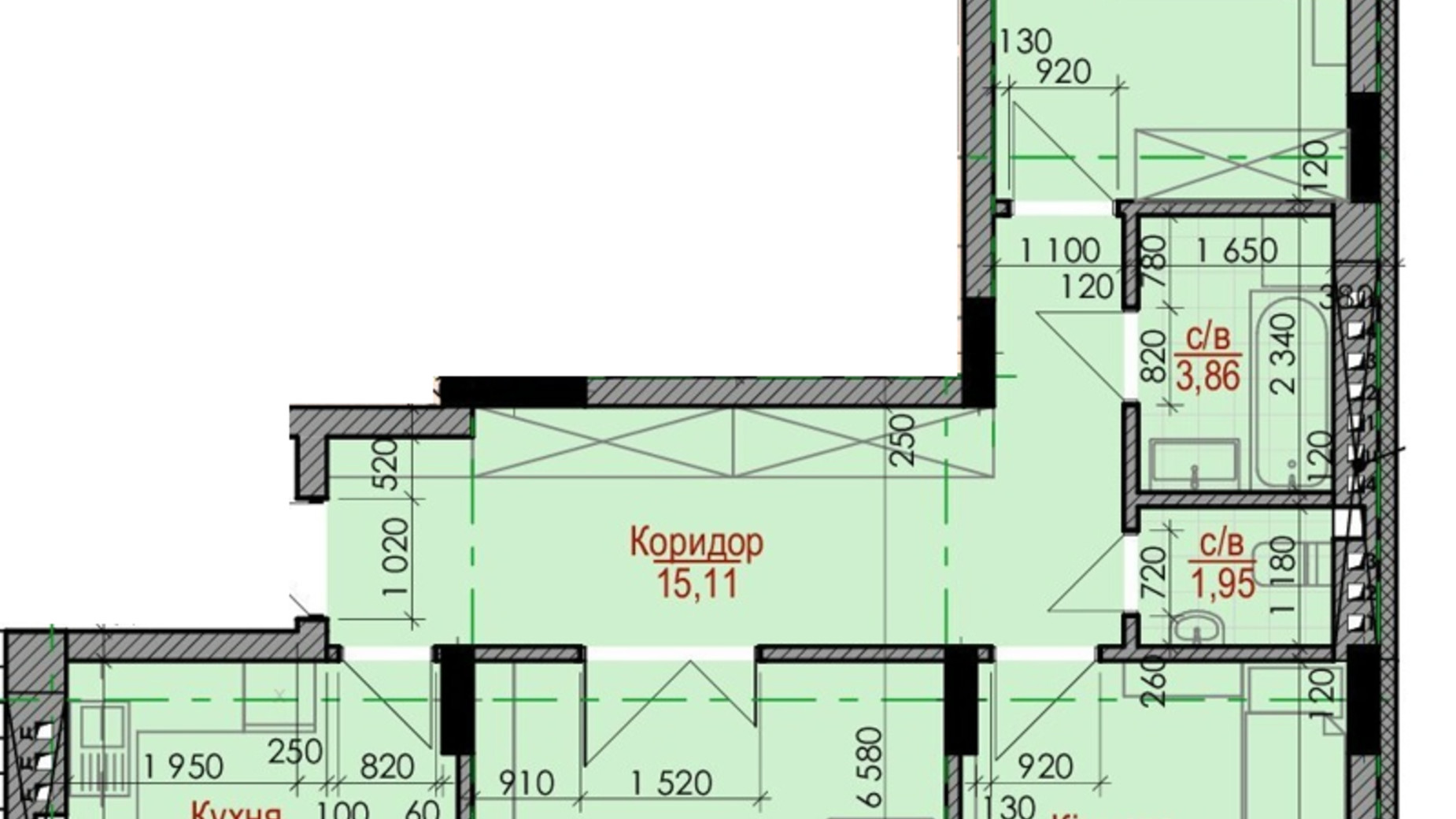 Планировка 3-комнатной квартиры в ЖК Цитадель-1 82.01 м², фото 506127