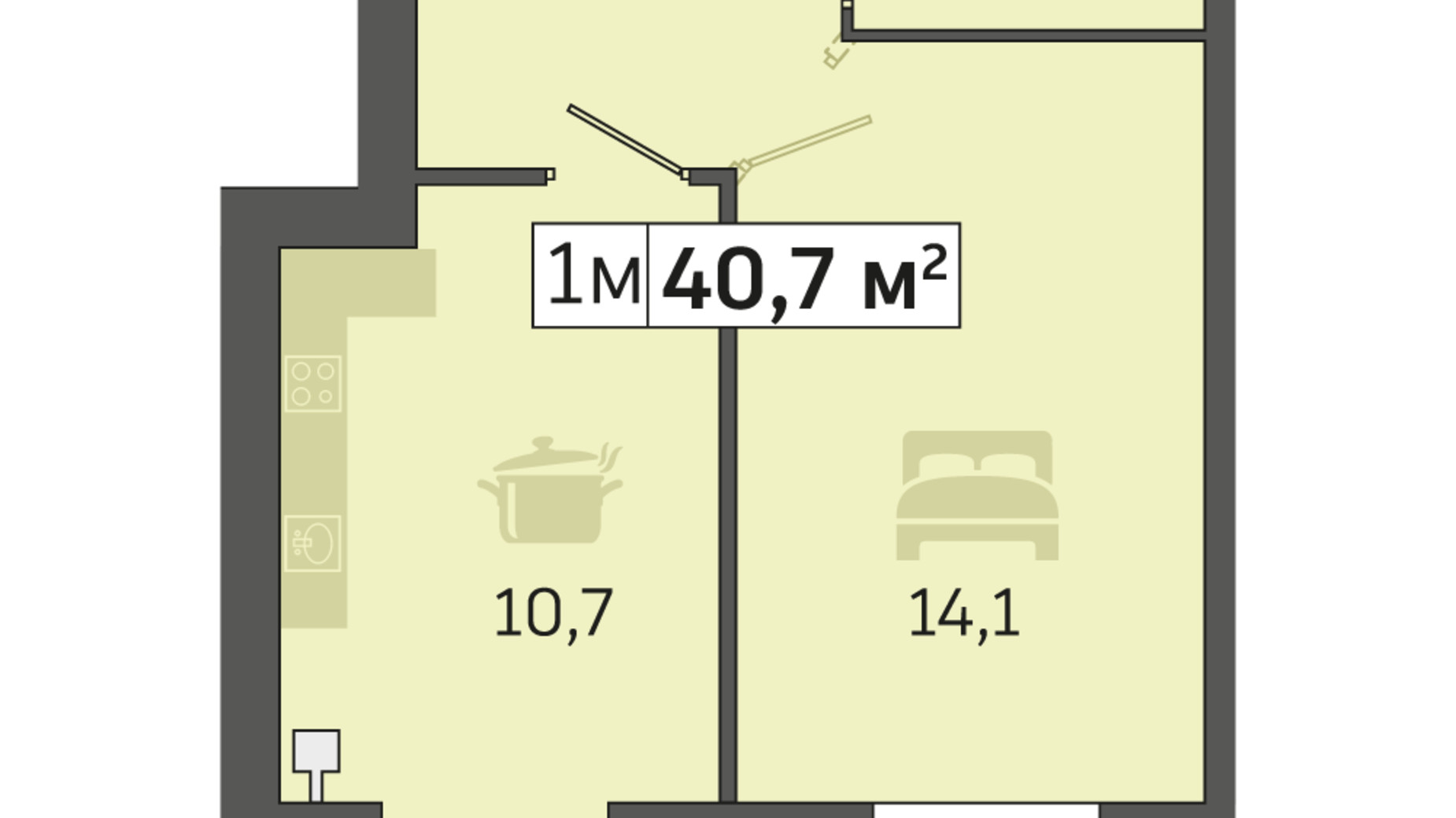 Планування 1-кімнатної квартири в ЖК Щасливий у Дніпрі 40.7 м², фото 506309