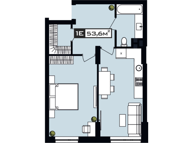 ЖК Peyot: планування 1-кімнатної квартири 53.6 м²