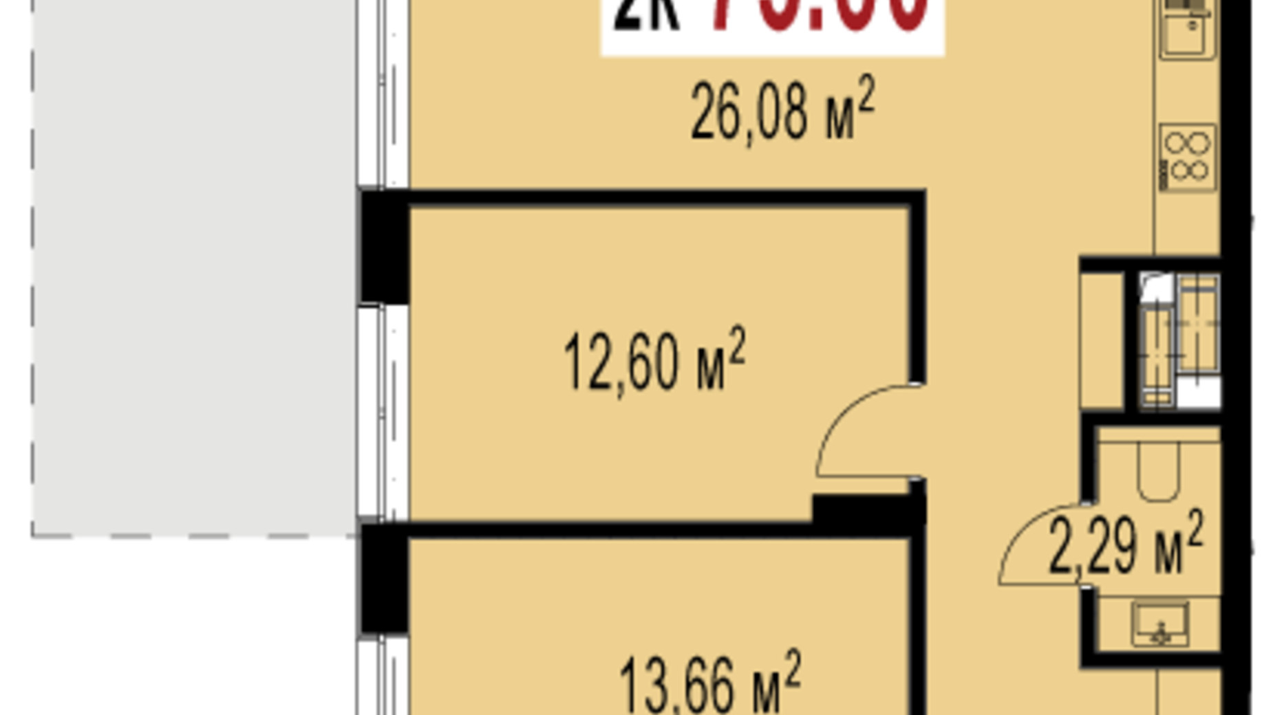 Планировка 2-комнатной квартиры в ЖК Trivium 73.6 м², фото 506444