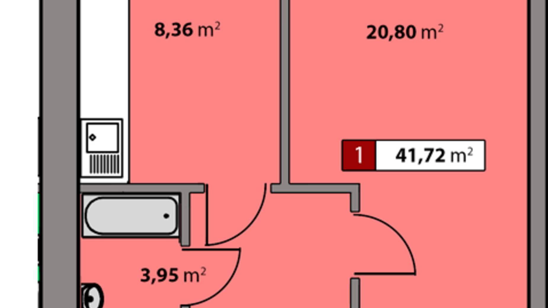 Планування 1-кімнатної квартири в ЖК Парковий квартал 41.72 м², фото 506674