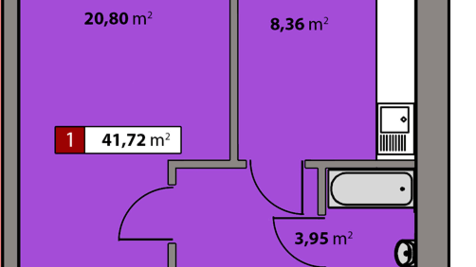 Планування 1-кімнатної квартири в ЖК Парковий квартал 41.72 м², фото 506680