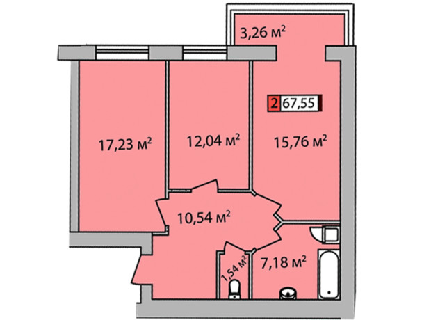 ЖК Парковий квартал: планування 2-кімнатної квартири 67.55 м²