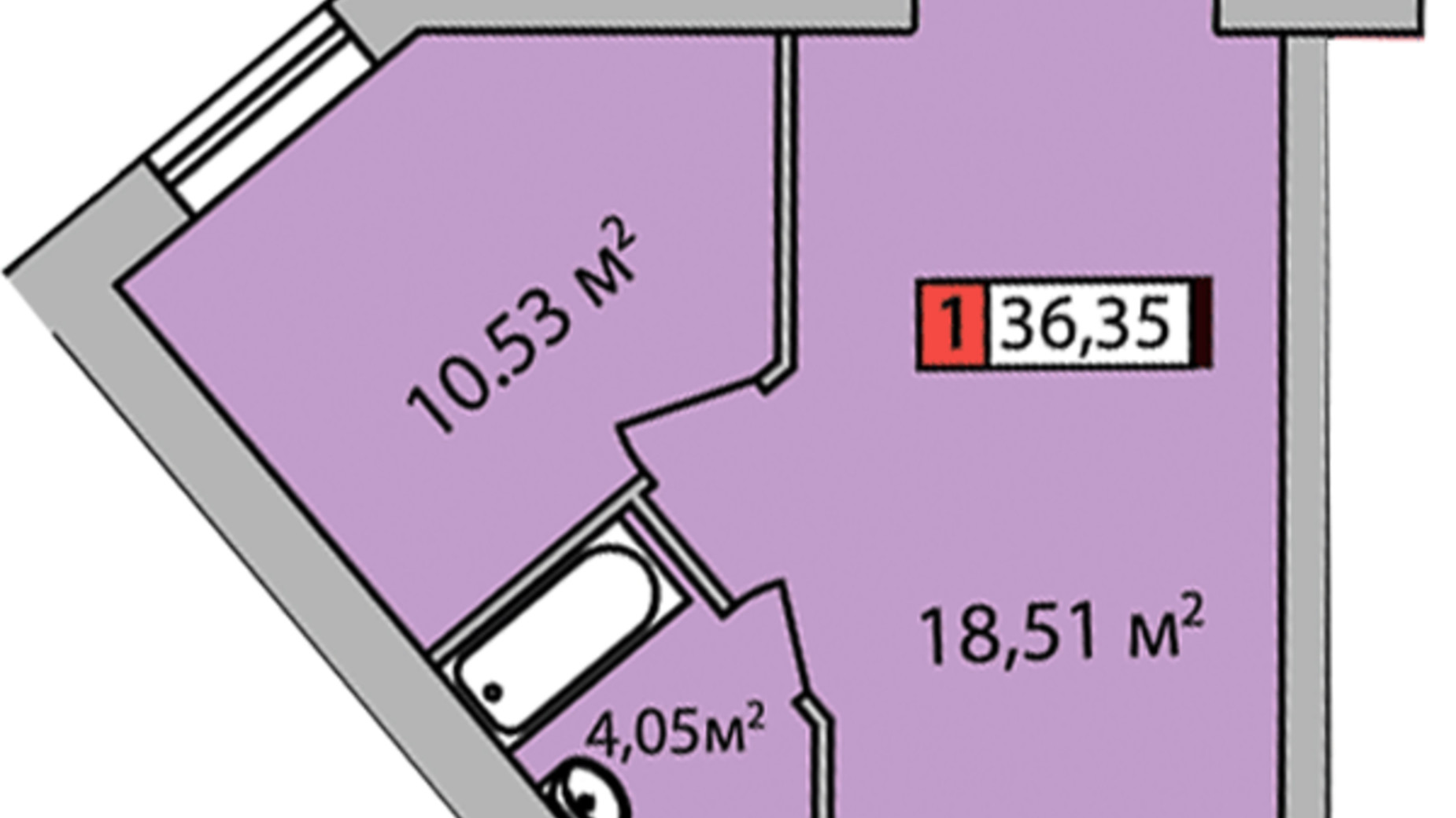 Планування 1-кімнатної квартири в ЖК Парковий квартал 36.4 м², фото 506741