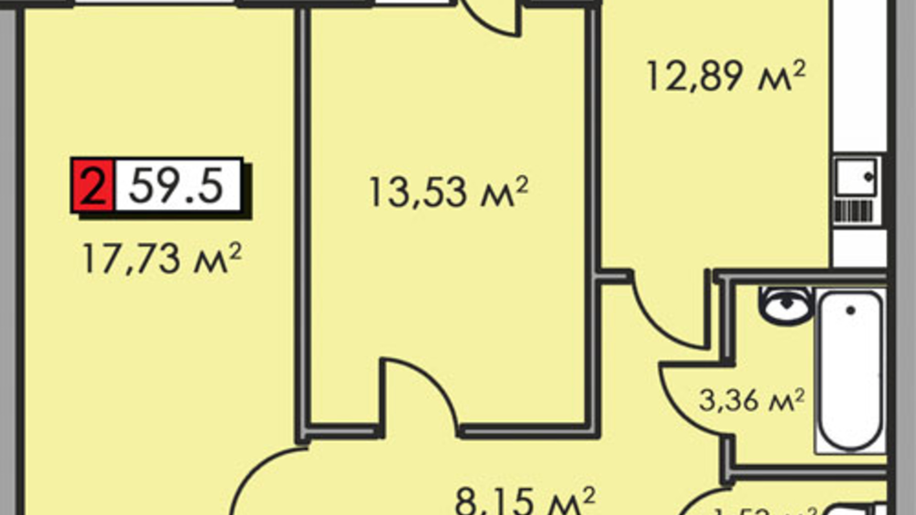 Планування 2-кімнатної квартири в ЖК Парковий квартал 59.5 м², фото 506749