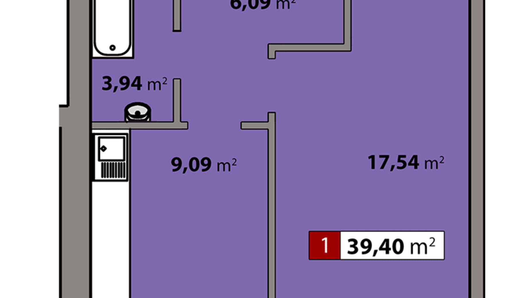 Планировка 1-комнатной квартиры в ЖК Парковый квартал 39.4 м², фото 506751