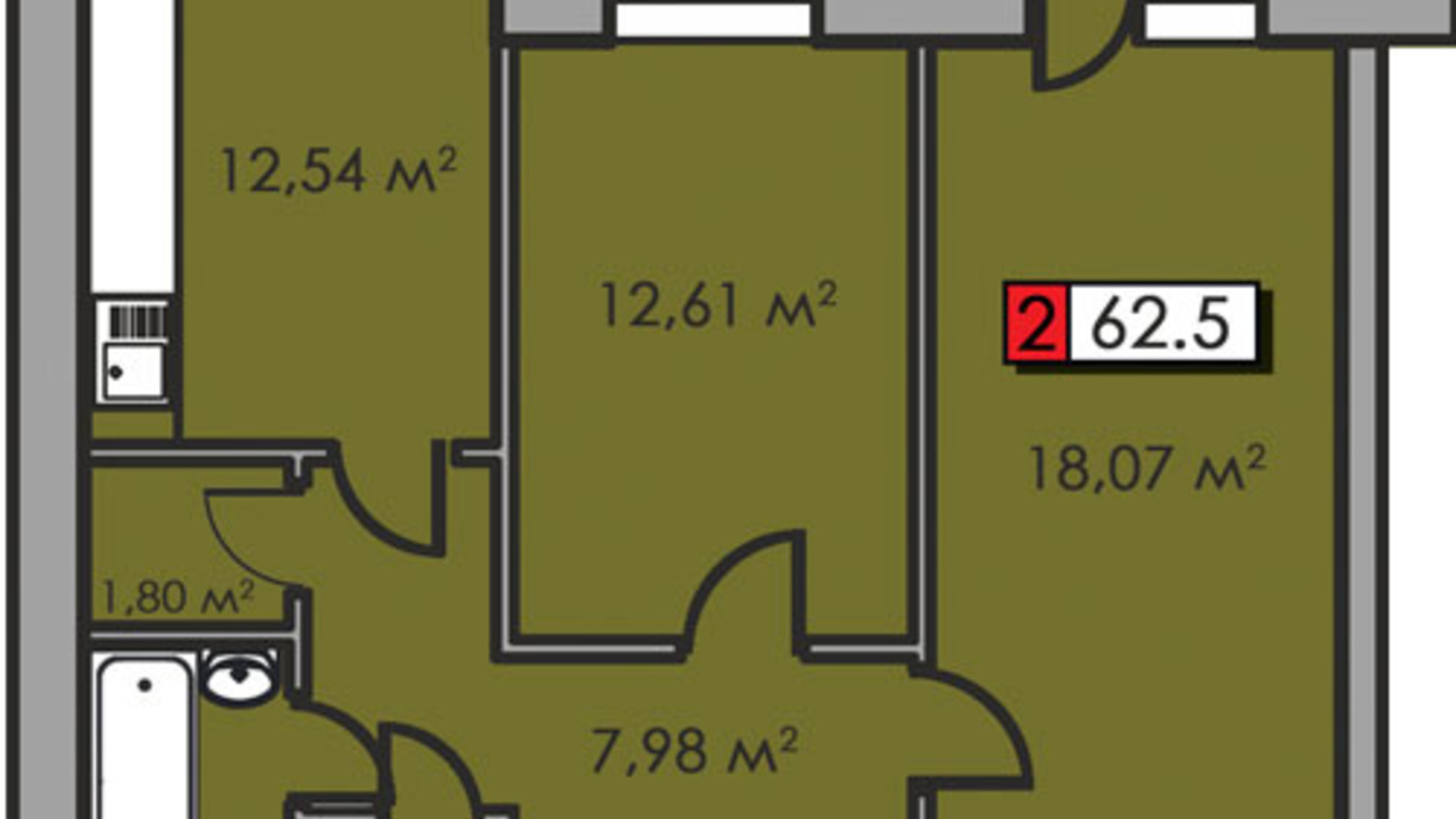Планування 2-кімнатної квартири в ЖК Парковий квартал 62.5 м², фото 506752