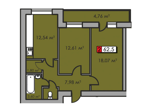 ЖК Парковый квартал: планировка 2-комнатной квартиры 62.5 м²