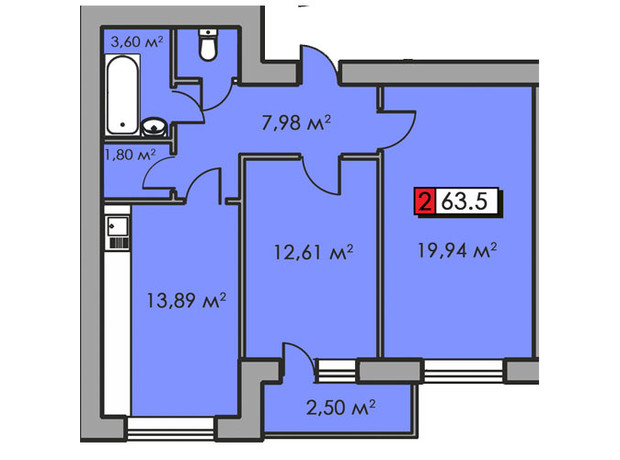 ЖК Парковий квартал: планування 2-кімнатної квартири 63.5 м²