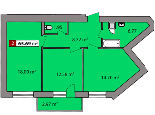 ЖК Парковий квартал: планування 2-кімнатної квартири 65.69 м²