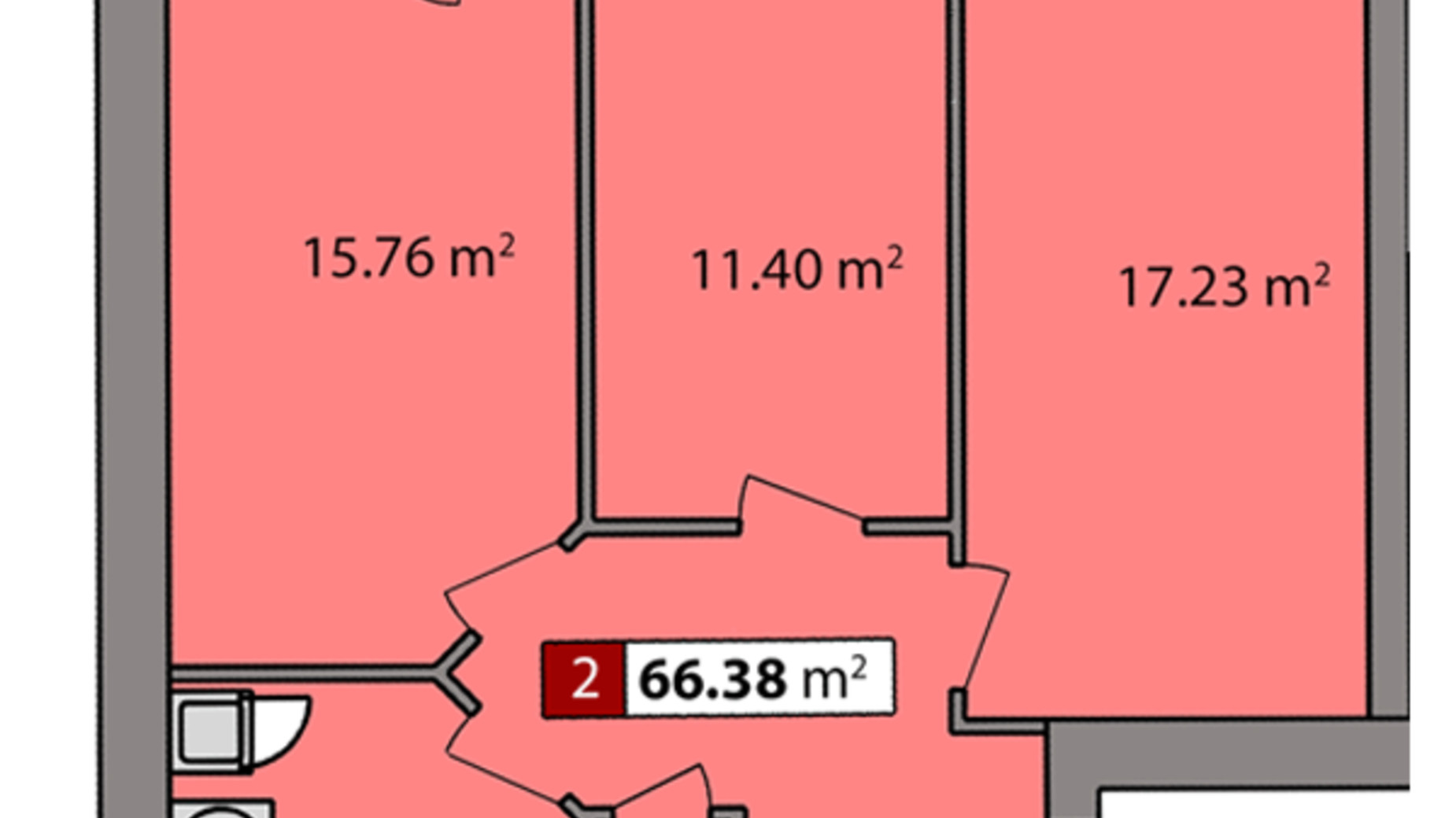 Планування 2-кімнатної квартири в ЖК Парковий квартал 66.38 м², фото 506759