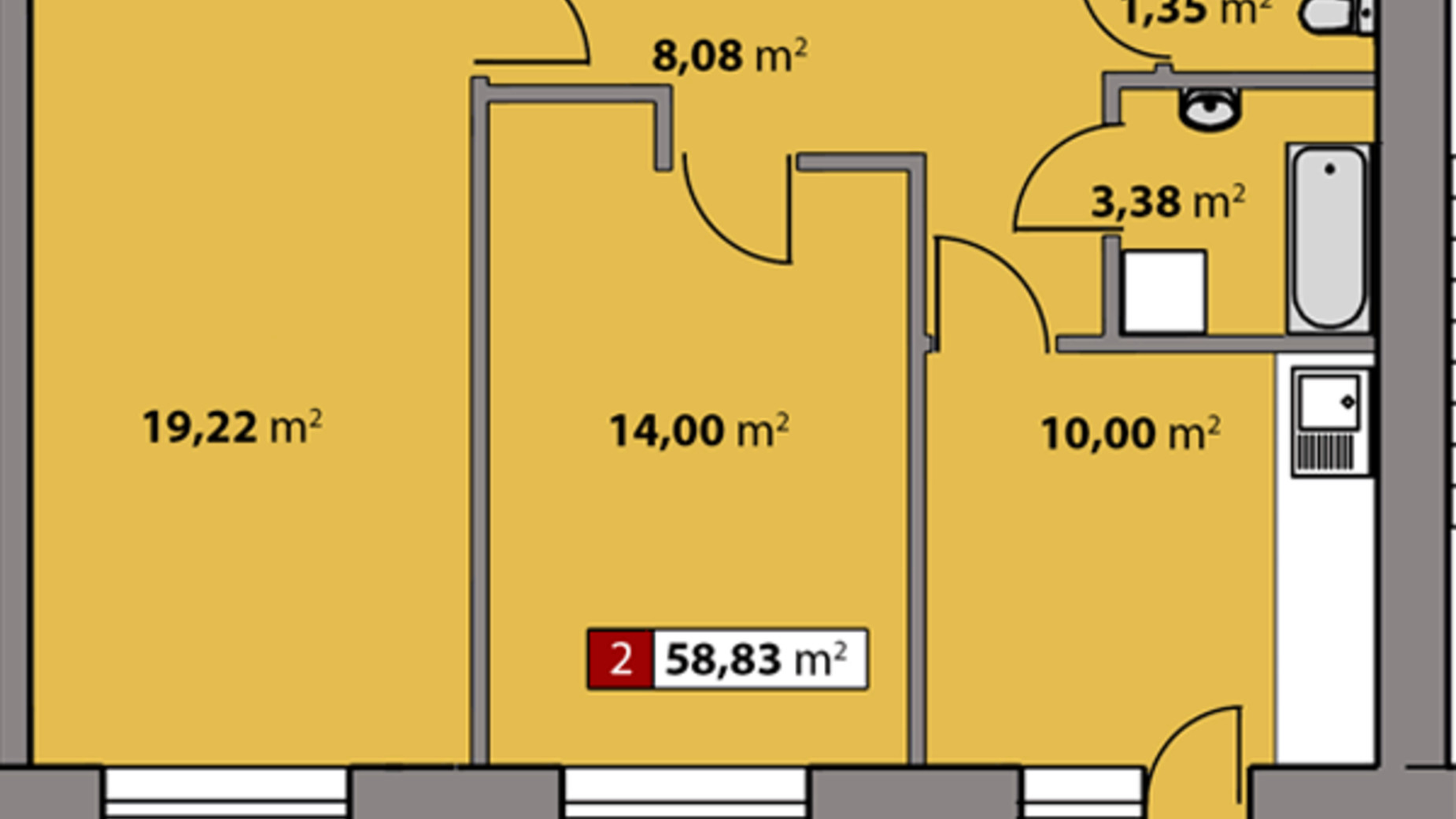 Планування 2-кімнатної квартири в ЖК Парковий квартал 58.83 м², фото 506778