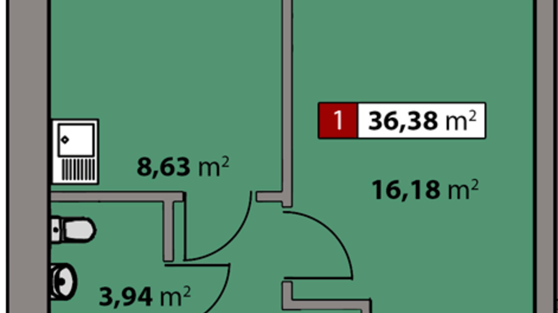 Планування 1-кімнатної квартири в ЖК Парковий квартал 36.38 м², фото 506780