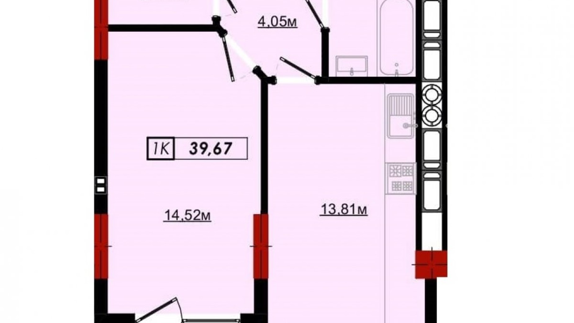 Планування 1-кімнатної квартири в ЖК Імперія 42.2 м², фото 506832