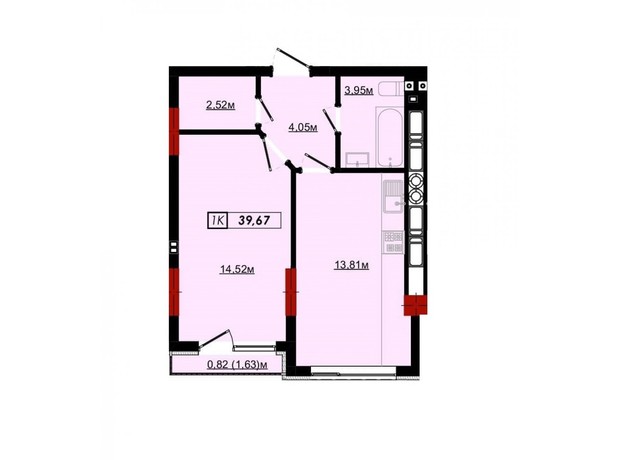 ЖК Імперія: планування 1-кімнатної квартири 42.2 м²