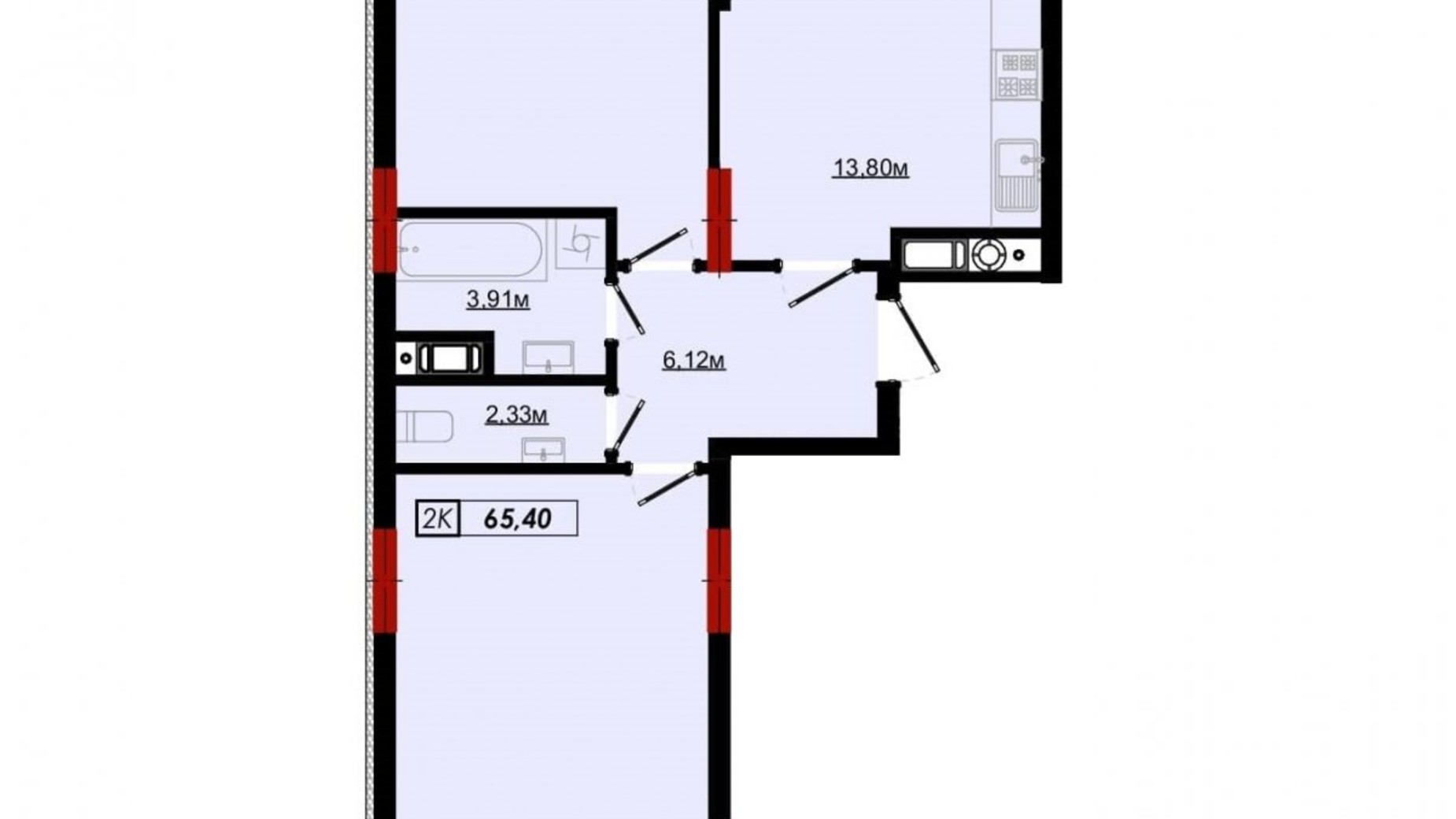 Планування 2-кімнатної квартири в ЖК Імперія 69.5 м², фото 506834