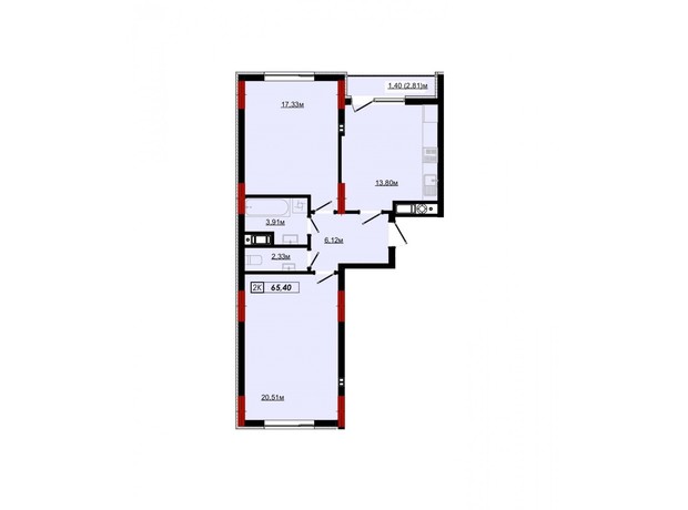 ЖК Імперія: планування 2-кімнатної квартири 69.5 м²