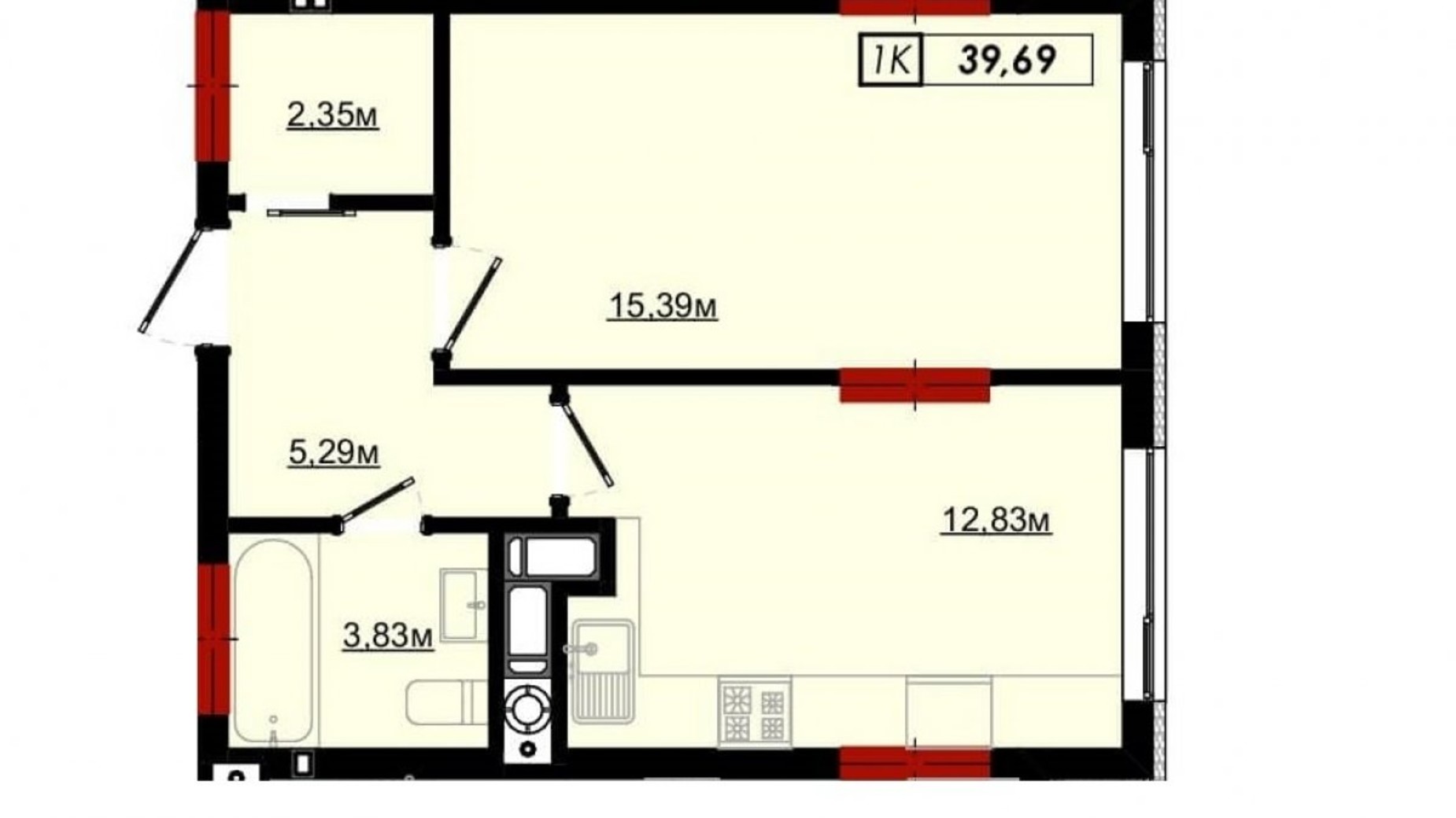 Планування 1-кімнатної квартири в ЖК Імперія 42 м², фото 506835