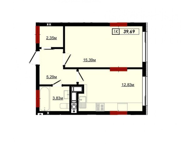 ЖК Імперія: планування 1-кімнатної квартири 42 м²