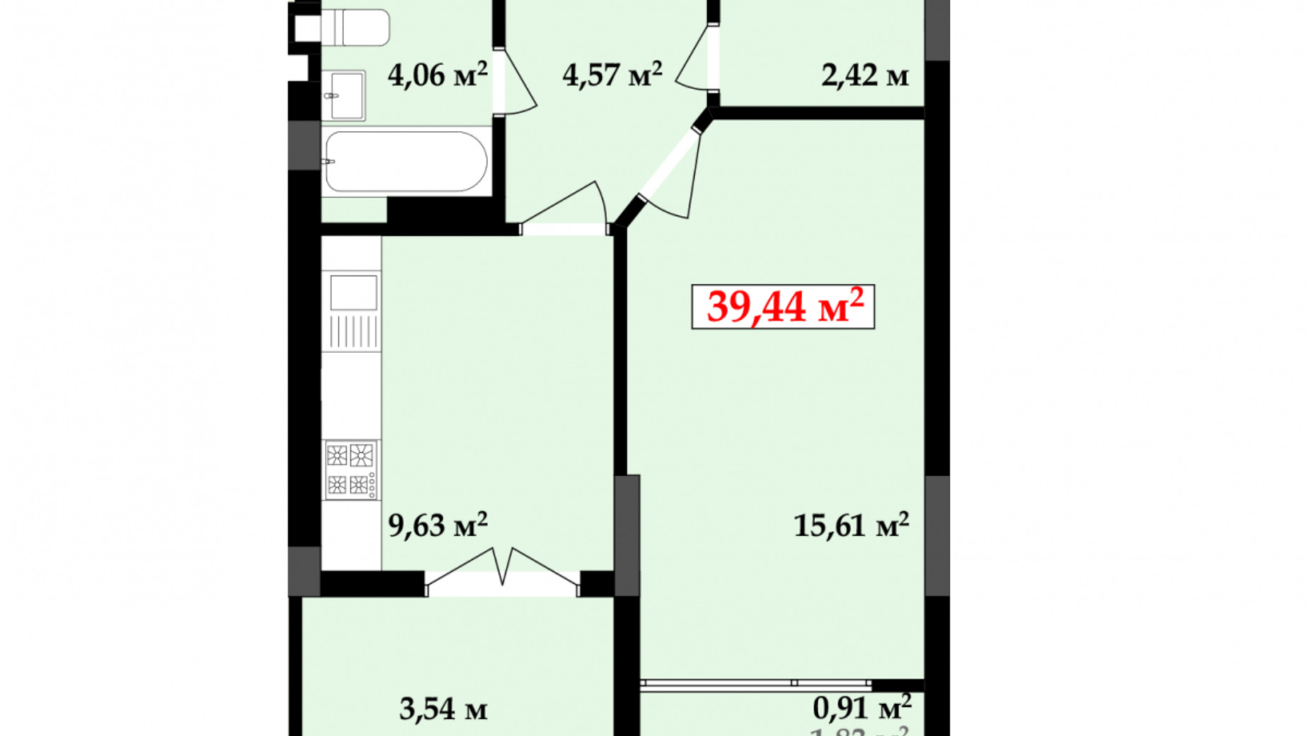 Планування 1-кімнатної квартири в ЖК Імперія 40.3 м², фото 506839