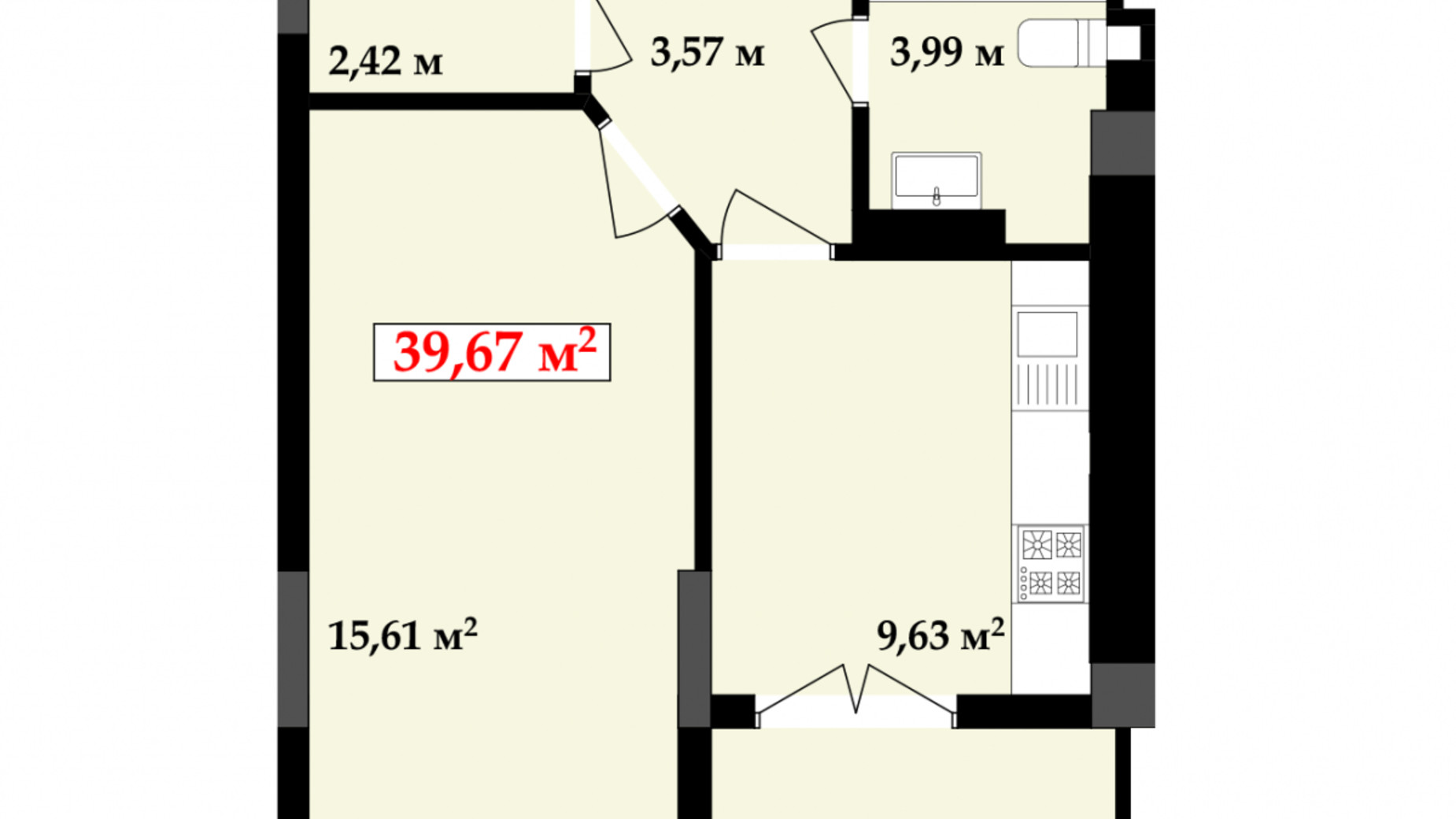 Планування 1-кімнатної квартири в ЖК Імперія 39.9 м², фото 506840
