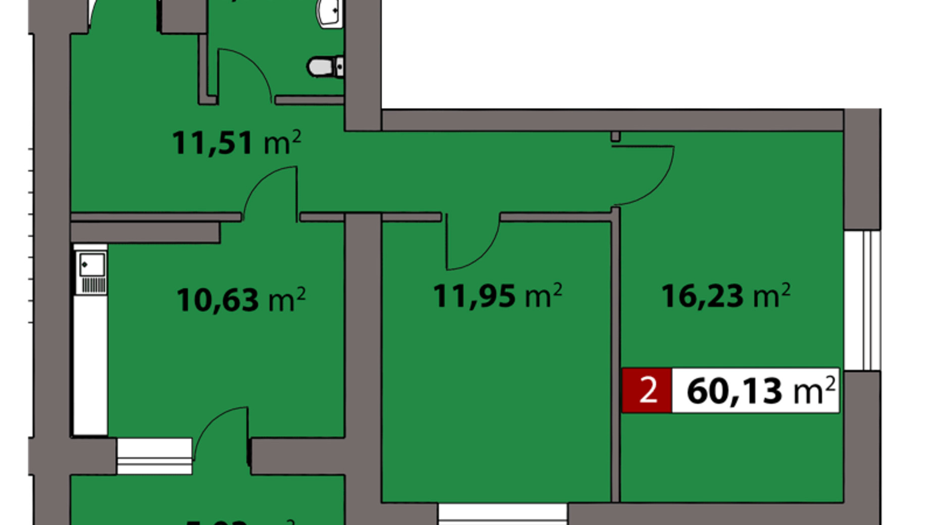 Планировка 2-комнатной квартиры в ЖК Парковый на Днепре 60.13 м², фото 506855