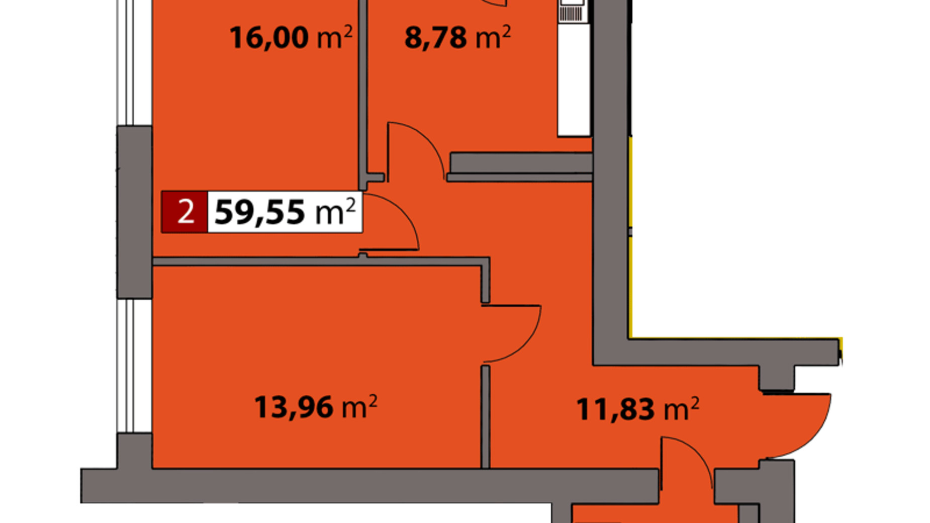 Планировка 2-комнатной квартиры в ЖК Парковый на Днепре 59.55 м², фото 506860