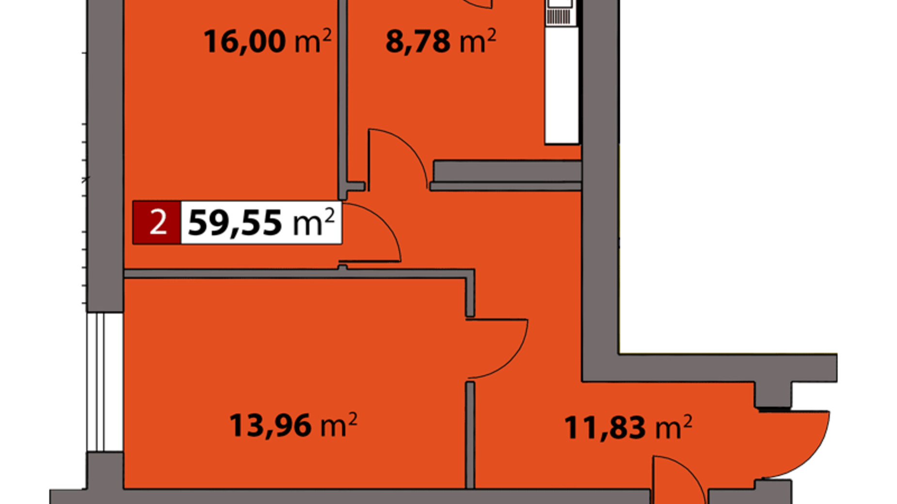 Планування 2-кімнатної квартири в ЖК Парковий на Дніпрі 59.55 м², фото 506861