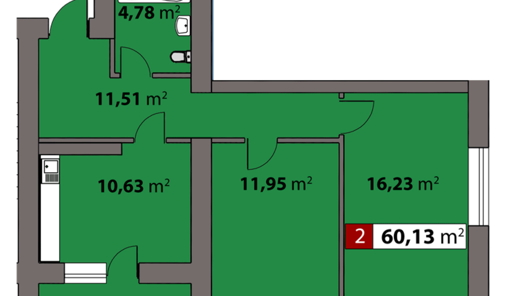 Планування 2-кімнатної квартири в ЖК Парковий на Дніпрі 60.13 м², фото 506868