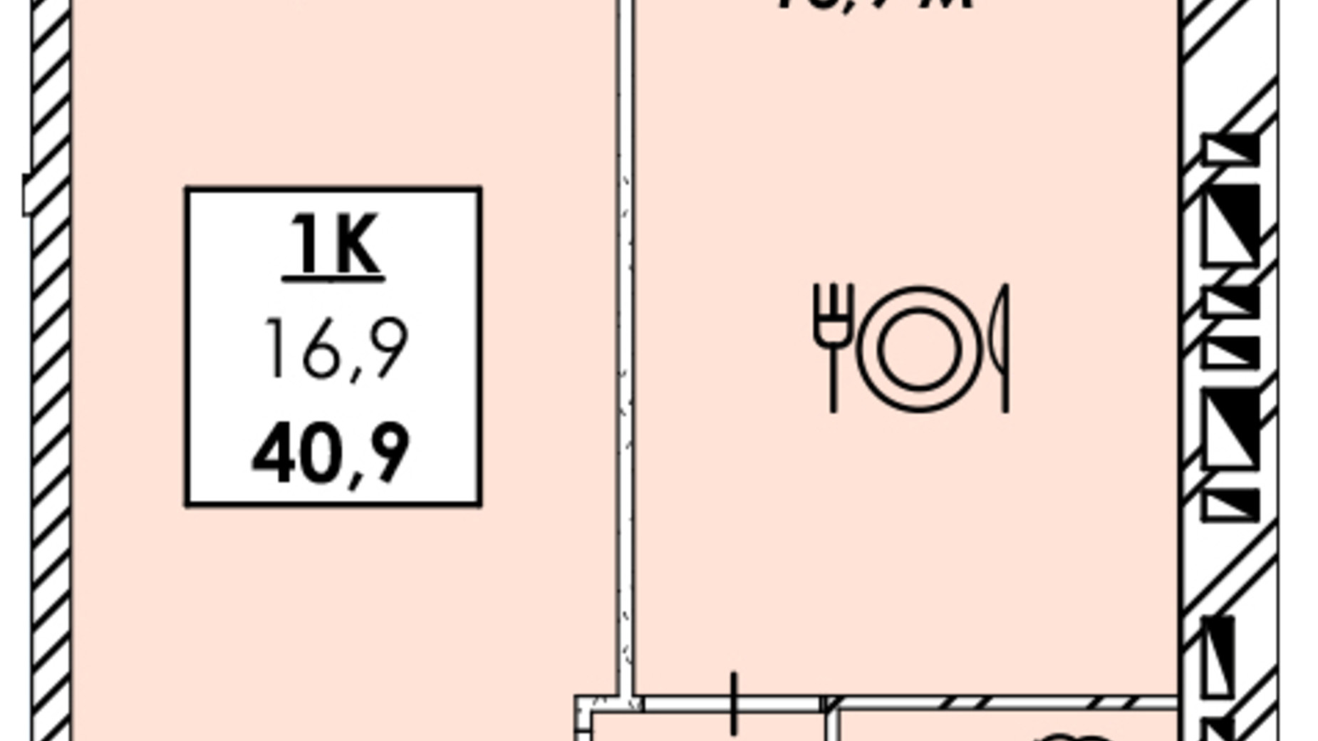 Планування 1-кімнатної квартири в ЖК Рідний Дім 40.9 м², фото 506952