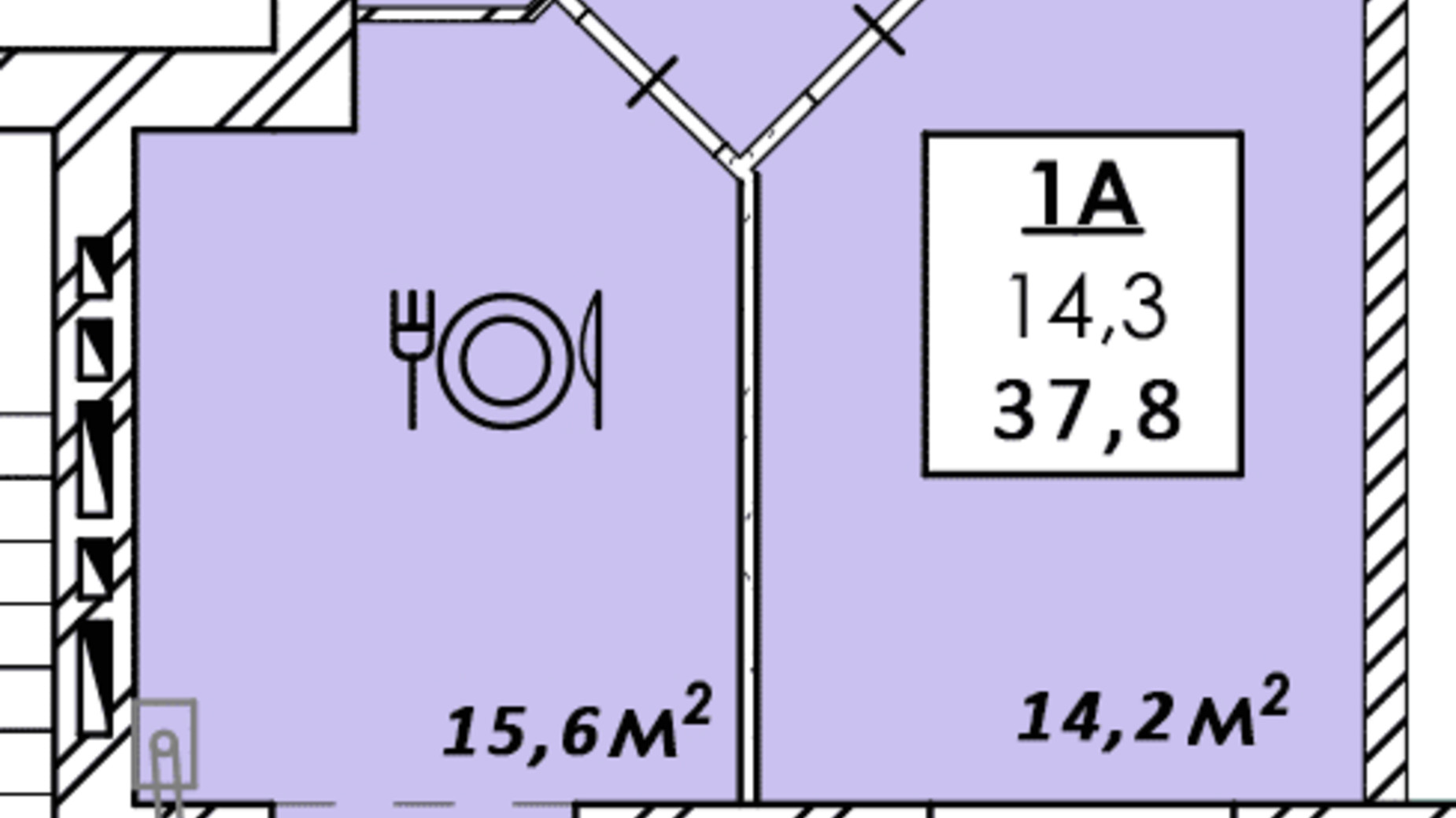 Планування 1-кімнатної квартири в ЖК Рідний Дім 37.8 м², фото 506955