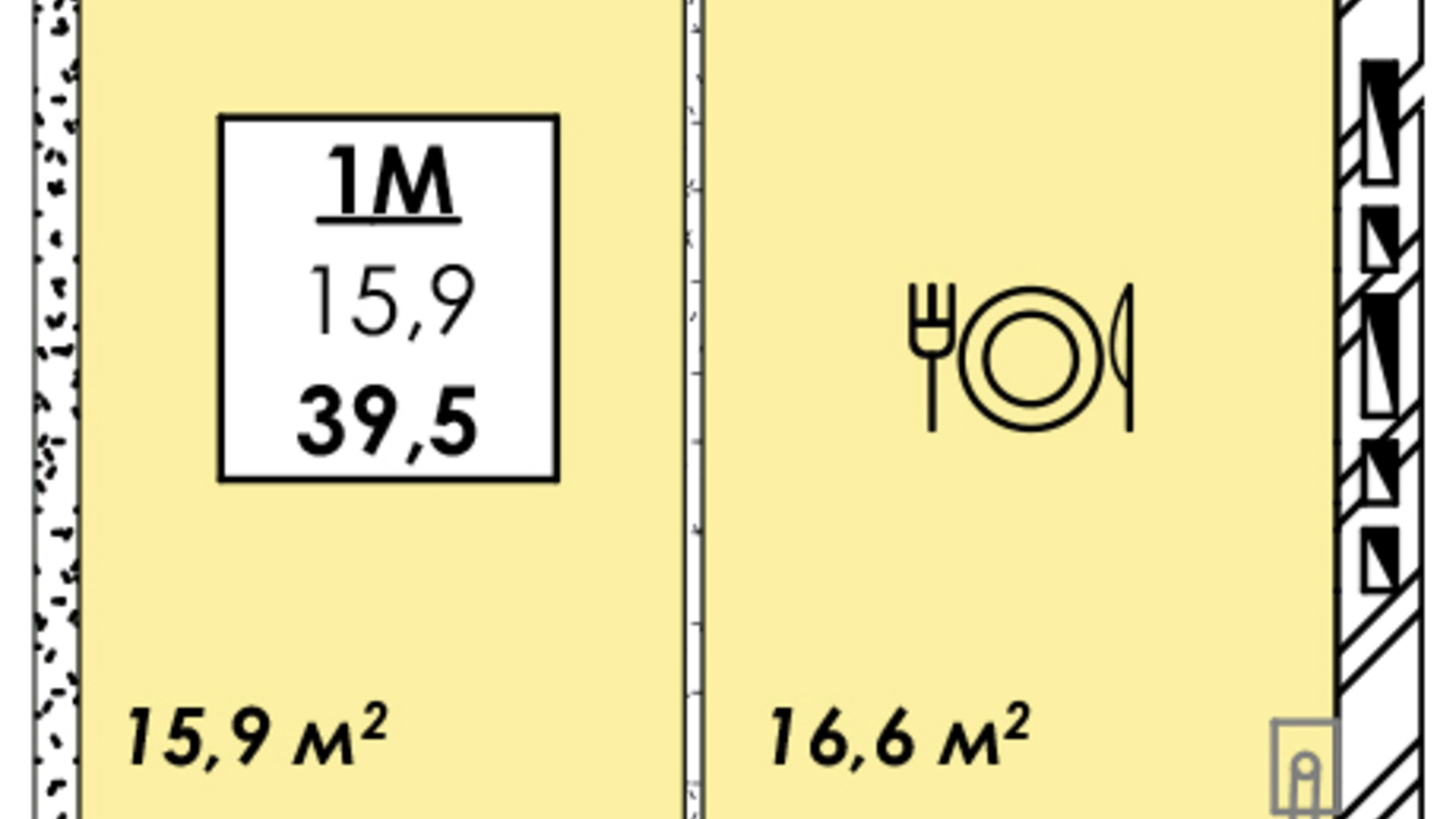 Планування 1-кімнатної квартири в ЖК Рідний Дім 39.5 м², фото 506956