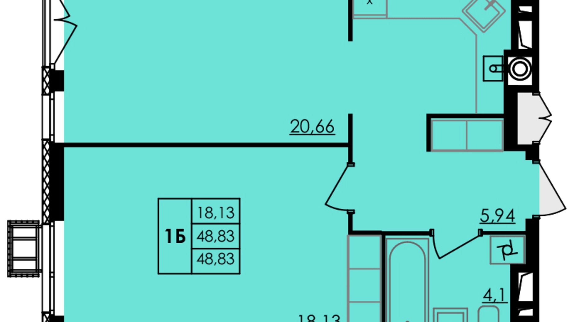 Планування 1-кімнатної квартири в ЖК City Park 48.83 м², фото 506975