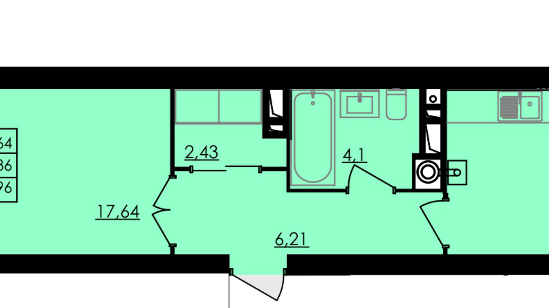 Планировка 1-комнатной квартиры в ЖК City Park 52.96 м², фото 506978