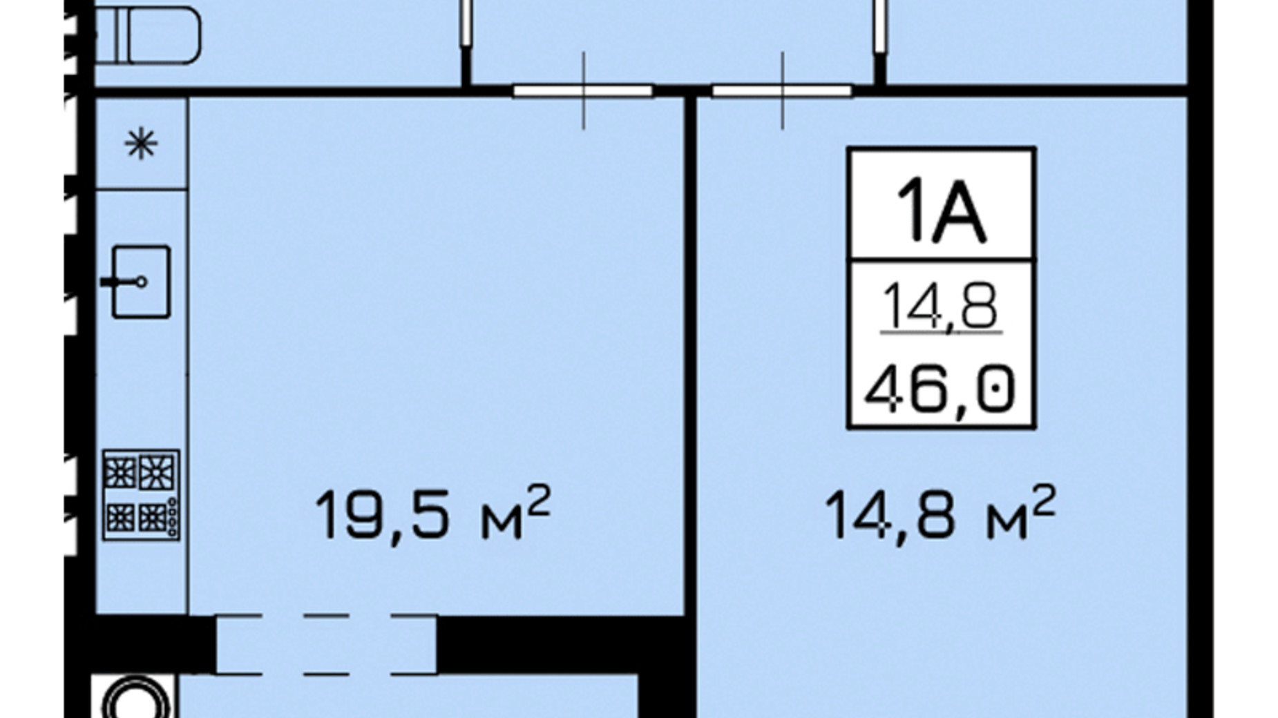 Планировка 1-комнатной квартиры в ЖК Lagunа 46 м², фото 506979