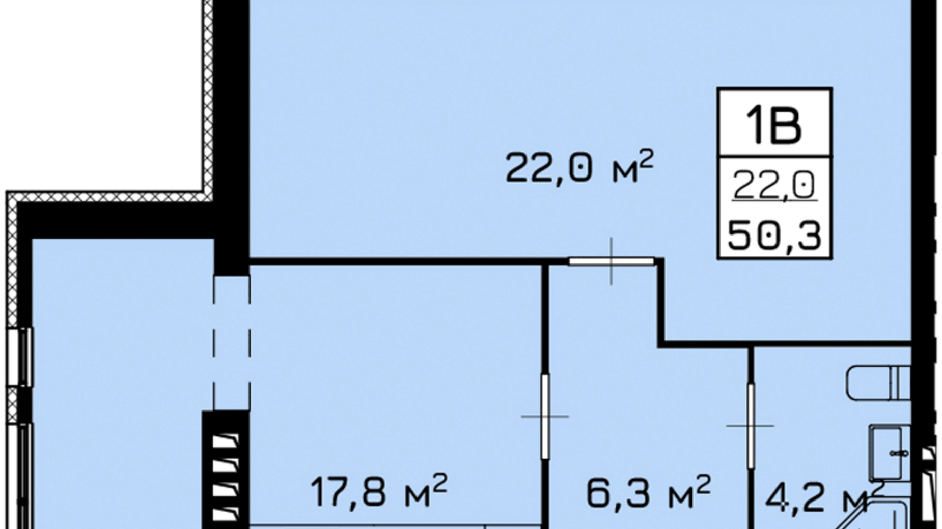 Планировка 1-комнатной квартиры в ЖК Lagunа 50.3 м², фото 506985